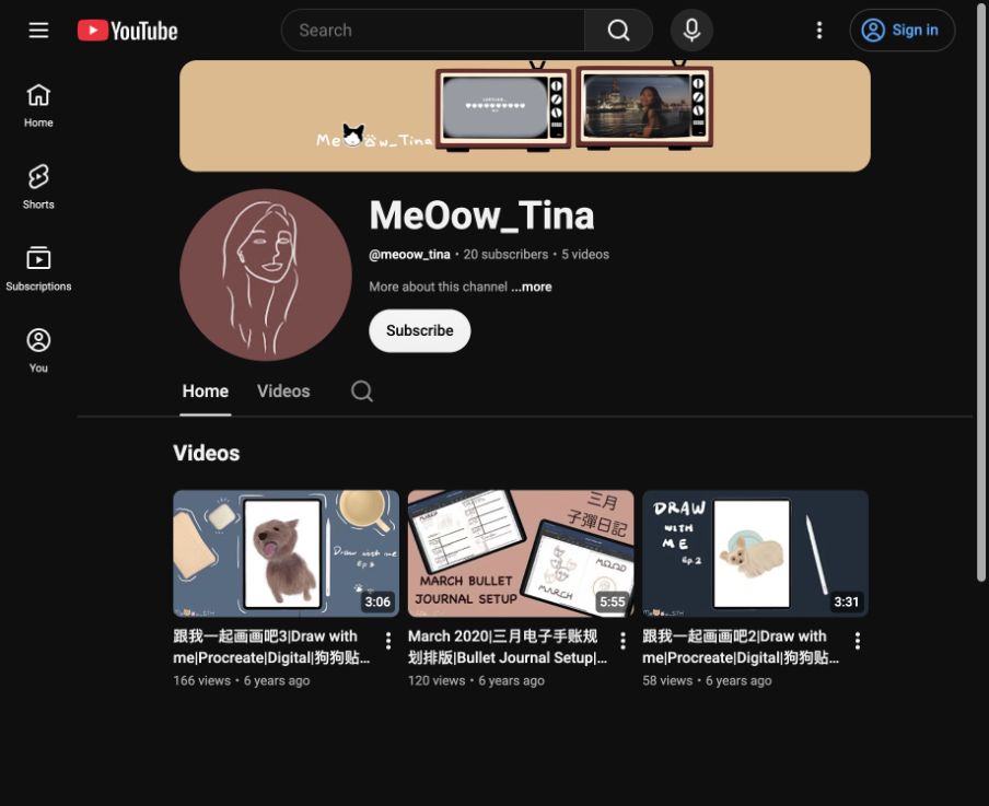 Preview of the MeOow_Tina YouTube channel